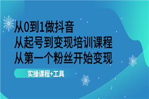 从0到1做抖音 从起号到变现培训课程 从第一个粉丝开始变现，实操课程+工具