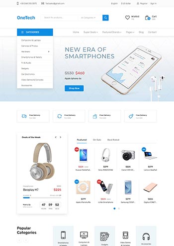 浅蓝色干净简洁的响应式数码商城模板