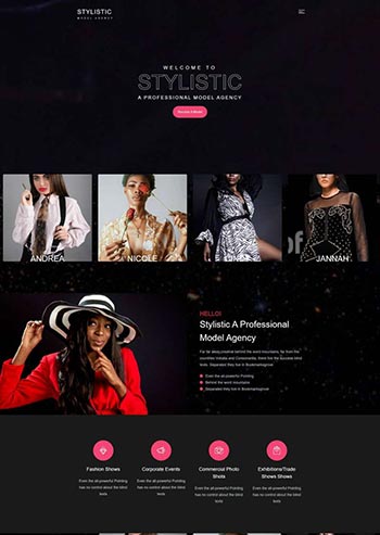 全屏背景Bootstrap4模特经纪公司网站模板