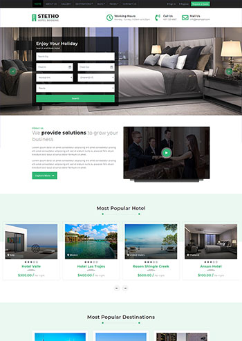 用途绿色风格酒店房间预订类静态网页html网站模板